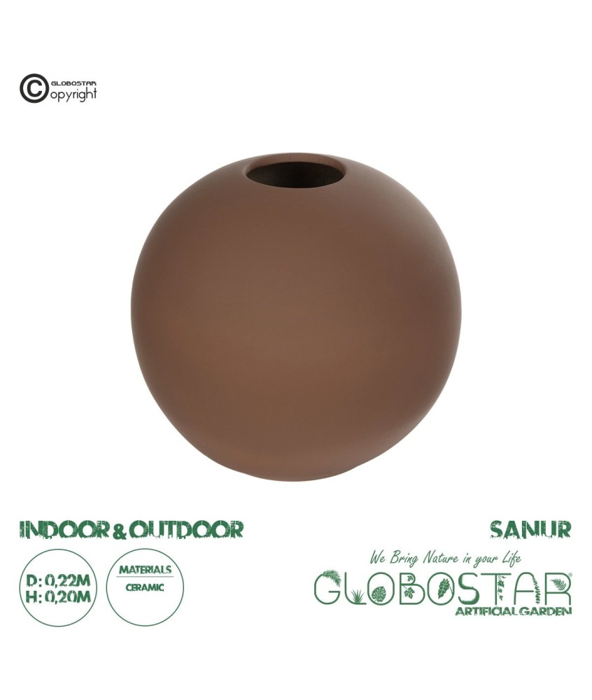 GloboStar® Artificial Garden SANUR 21261 Διακοσμητικό Κεραμικό Βάζo Καφέ Π22 x Μ22 x Υ20cm
